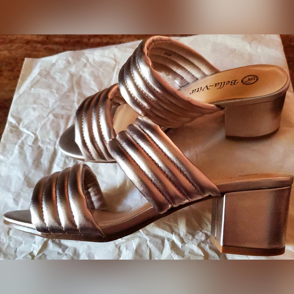 Bella Vita Rose Gold Double-Band Low Block Heel Mules - Picture 3 of 8